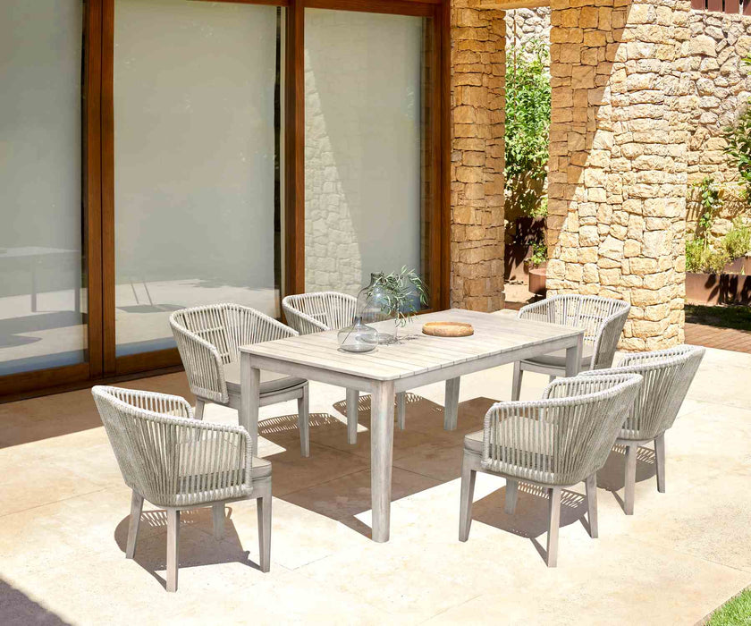 Haiti 7-Piece Patio Outdoor Dining Set with Arm Chairs in Gray Acacia Wood with Rope