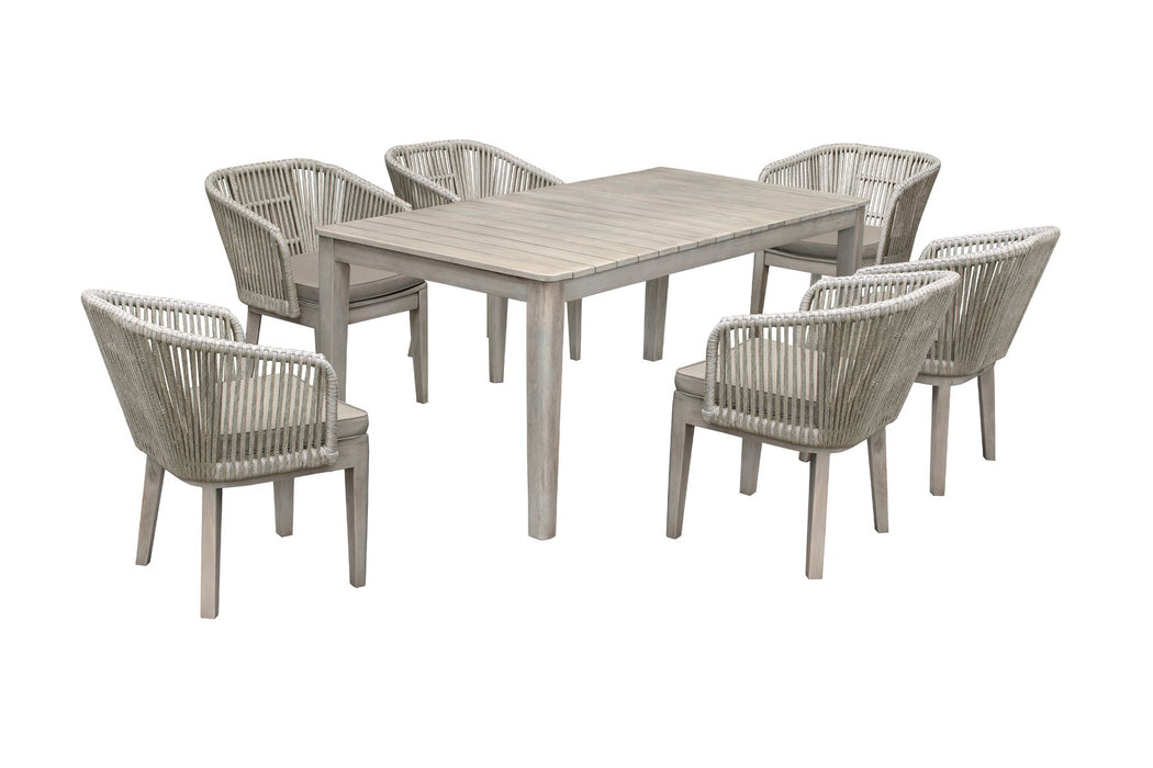 Haiti 7-Piece Patio Outdoor Dining Set with Arm Chairs in Gray Acacia Wood with Rope