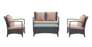 Havana 4 piece Outdoor Wicker Patio Set with Brown Fabric Cushions and Tempered Glass Top - Furniture City (CA)l