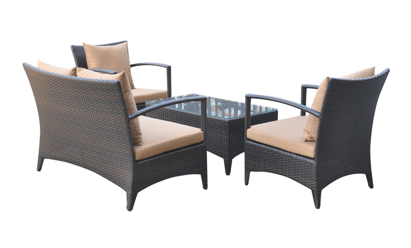 Havana 4 piece Outdoor Wicker Patio Set with Brown Fabric Cushions and Tempered Glass Top - Furniture City (CA)l