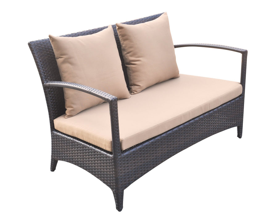 Havana 4 piece Outdoor Wicker Patio Set with Brown Fabric Cushions and Tempered Glass Top