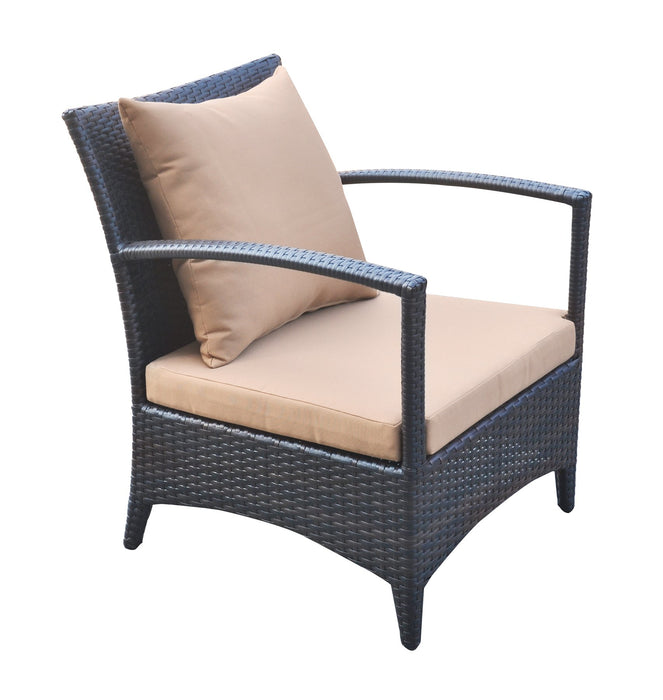 Havana 4 piece Outdoor Wicker Patio Set with Brown Fabric Cushions and Tempered Glass Top