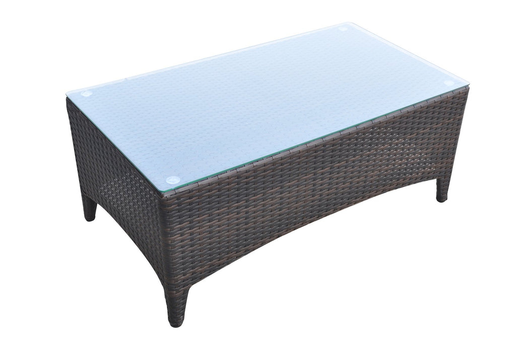 Havana 4 piece Outdoor Wicker Patio Set with Brown Fabric Cushions and Tempered Glass Top