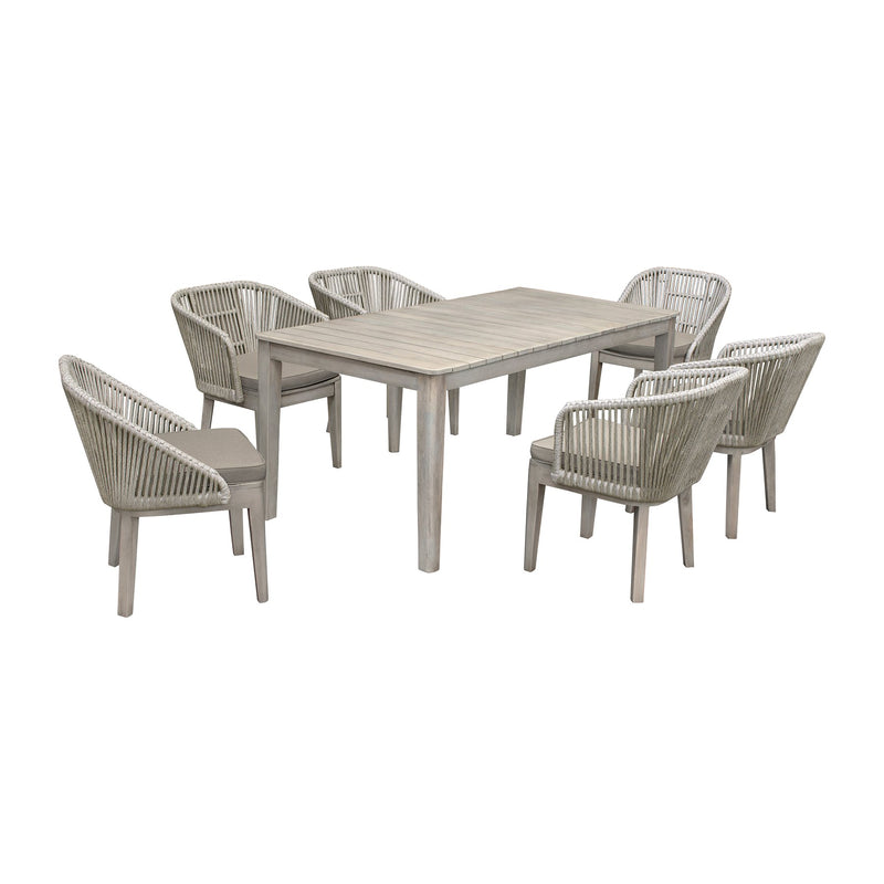 Haiti 7-Piece Patio Outdoor Dining Set in Gray Acacia Wood and Rope - Furniture City (CA)l