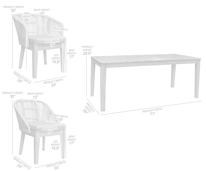 Haiti 7-Piece Patio Outdoor Dining Set in Gray Acacia Wood and Rope