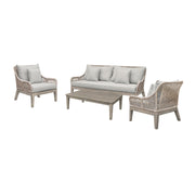 Hawaii 4 Piece Outdoor Patio Furniture Set in Acacia Wood and Rope with Gray Cushions - Furniture City (CA)l