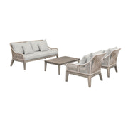 Hawaii 4 Piece Outdoor Patio Furniture Set in Acacia Wood and Rope with Gray Cushions - Furniture City (CA)l