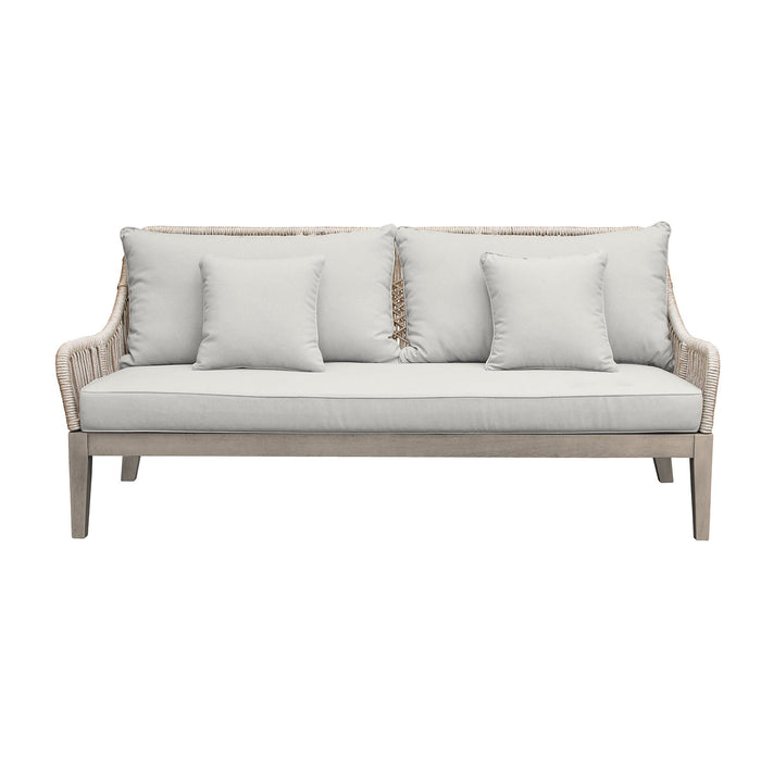 Hawaii 4 Piece Outdoor Patio Furniture Set in Acacia Wood and Rope with Gray Cushions