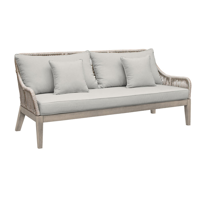 Hawaii 4 Piece Outdoor Patio Furniture Set in Acacia Wood and Rope with Gray Cushions