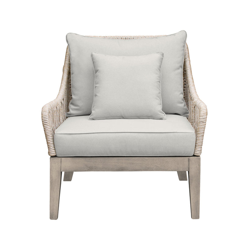 Hawaii 4 Piece Outdoor Patio Furniture Set in Acacia Wood and Rope with Gray Cushions - Furniture City (CA)l