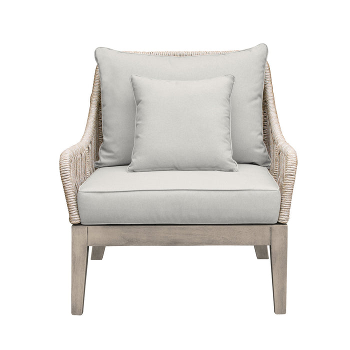 Hawaii 4 Piece Outdoor Patio Furniture Set in Acacia Wood and Rope with Gray Cushions