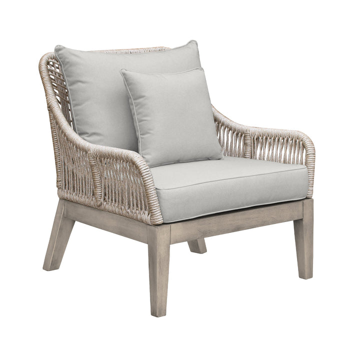 Hawaii 4 Piece Outdoor Patio Furniture Set in Acacia Wood and Rope with Gray Cushions