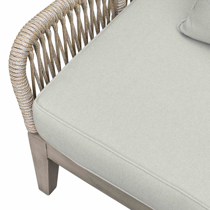 Hawaii 4 Piece Outdoor Patio Furniture Set in Acacia Wood and Rope with Gray Cushions