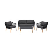 Ipanema Outdoor 4 Piece Rope and Teak Sofa Seating Set with Dark Gray Olefin - Furniture City (CA)l