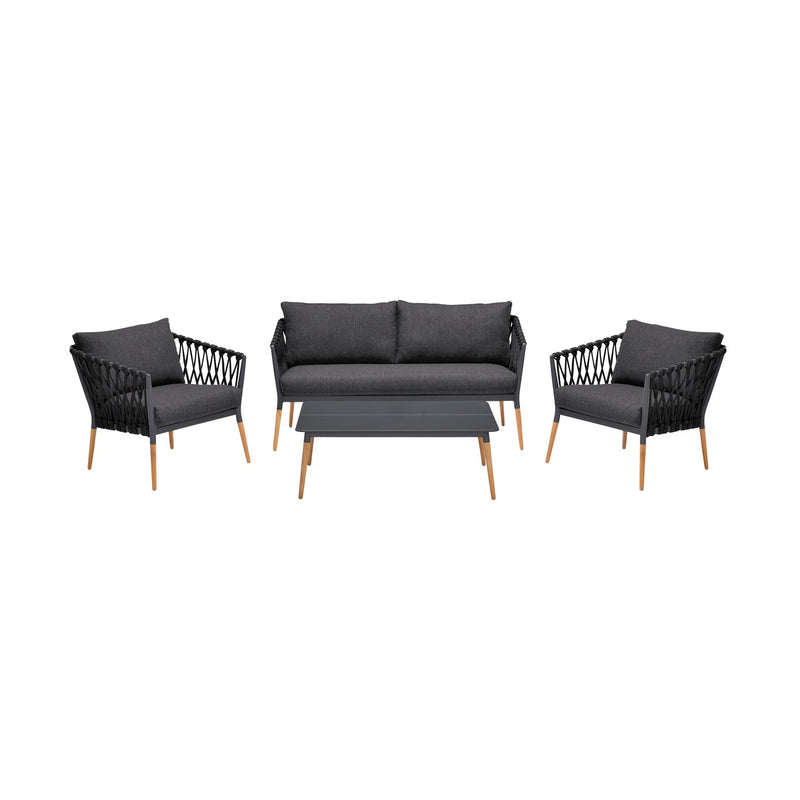 Ipanema Outdoor 4 Piece Rope and Teak Sofa Seating Set with Dark Gray Olefin - Furniture City (CA)l