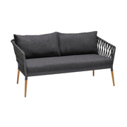 Ipanema Outdoor 4 Piece Rope and Teak Sofa Seating Set with Dark Gray Olefin - Furniture City (CA)l