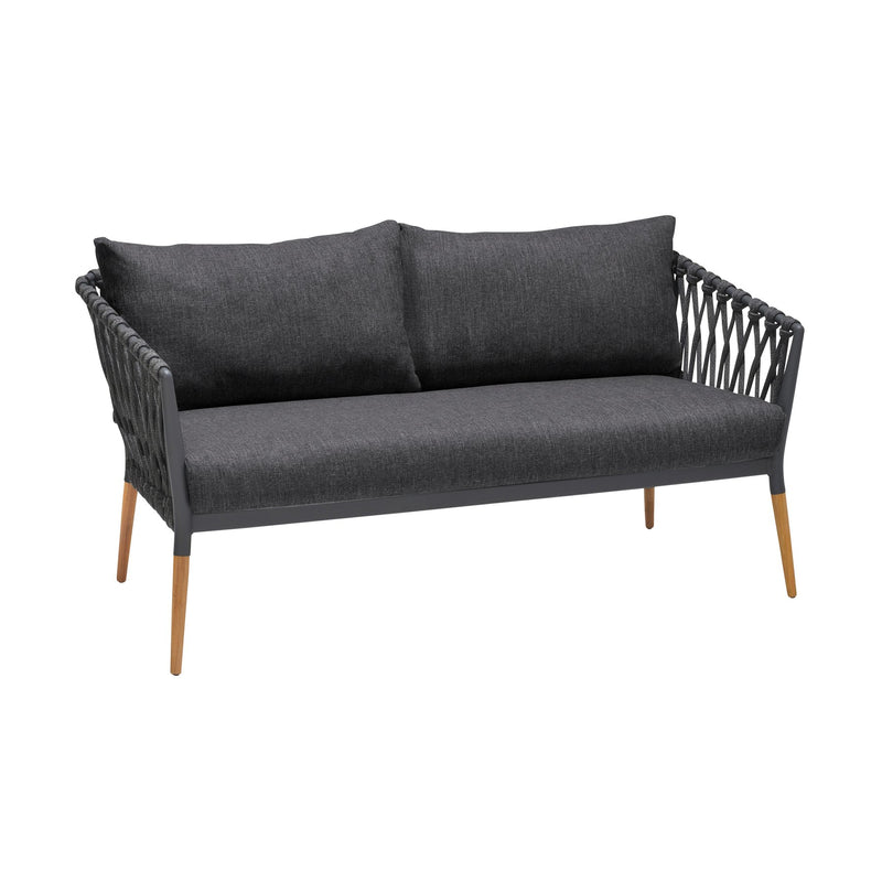Ipanema Outdoor 4 Piece Rope and Teak Sofa Seating Set with Dark Gray Olefin - Furniture City (CA)l