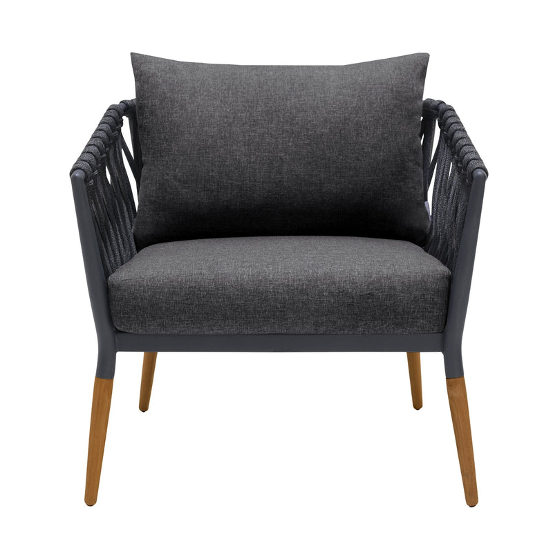Ipanema Outdoor 4 Piece Rope and Teak Sofa Seating Set with Dark Gray Olefin - Furniture City (CA)l