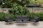 Ipanema Outdoor 4 Piece Rope and Teak Sofa Seating Set with Dark Gray Olefin - Furniture City (CA)l