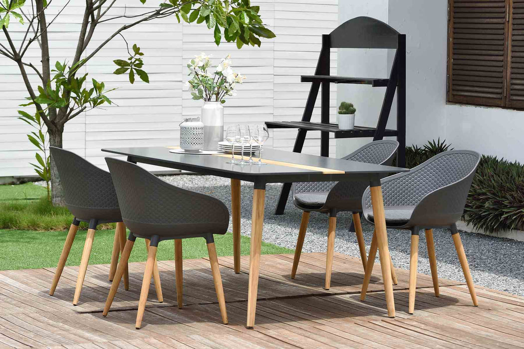 Ipanema 5 piece Outdoor Dining Set with Aluminum Table in Natural Teak Wood