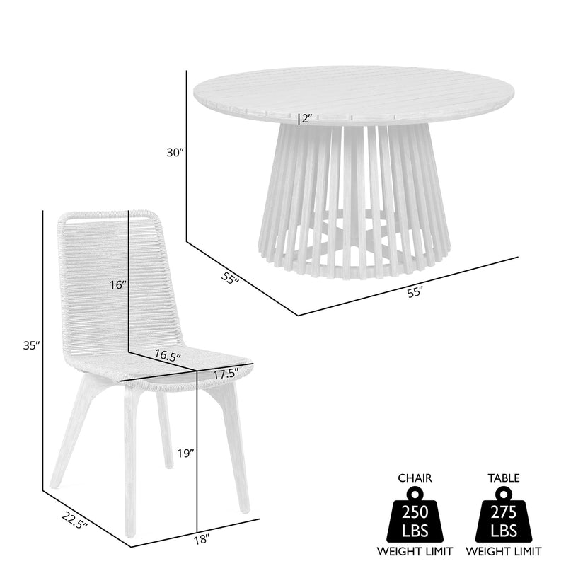 Escondido Island Outdoor Patio 5 Piece Round Dining Set in Eucalyptus Wood and Gray Rope - Furniture City (CA)l