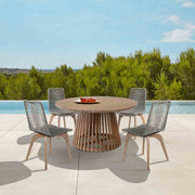 Escondido Island Outdoor Patio 5 Piece Round Dining Set in Eucalyptus Wood and Gray Rope - Furniture City (CA)l