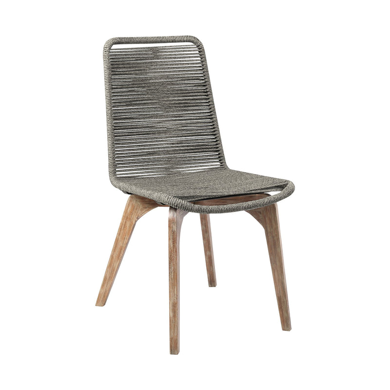 Escondido Island Outdoor Patio 5 Piece Round Dining Set in Eucalyptus Wood and Gray Rope - Furniture City (CA)l
