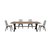 Glendora Island Outdoor Patio 5 Piece Live Edge Dining Set in Eucalyptus Wood and Silver Rope - Furniture City (CA)l