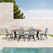 Glendora Island Outdoor Patio 7 Piece Live Edge Dining Set in Eucalyptus Wood and Silver Rope - Furniture City (CA)l