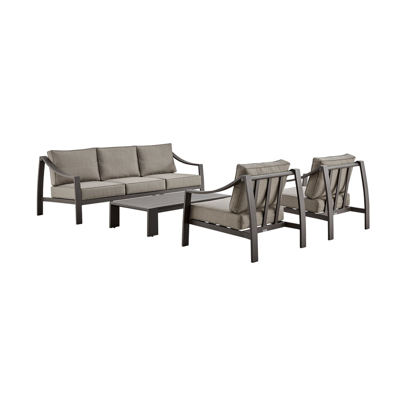 Koda 4 Piece Outdoor Patio Furniture Set in Dark Brown Aluminum with Cushions - Furniture City (CA)l