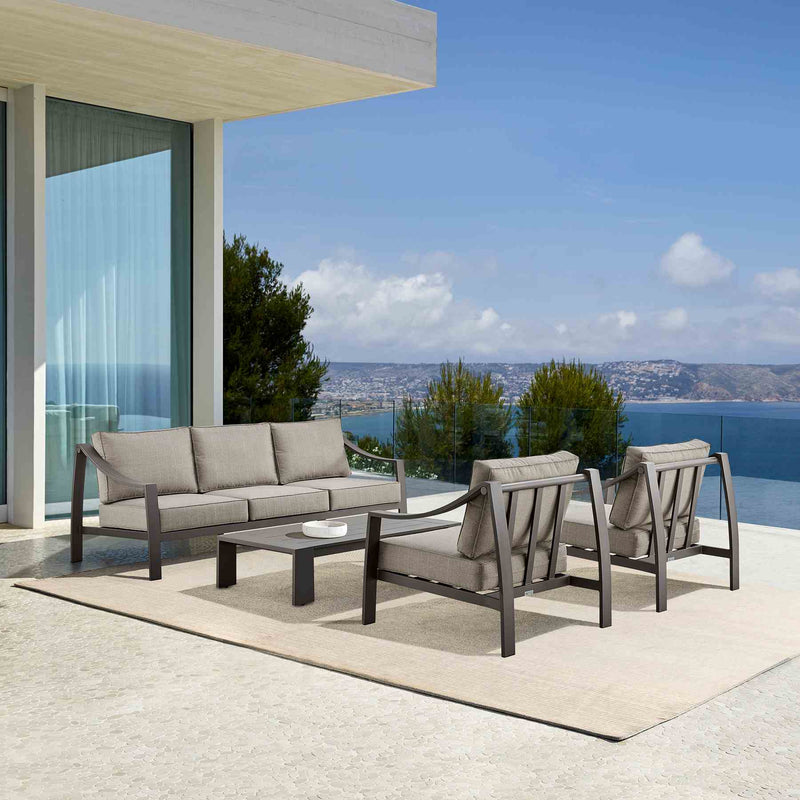 Koda 4 Piece Outdoor Patio Furniture Set in Dark Brown Aluminum with Cushions - Furniture City (CA)l