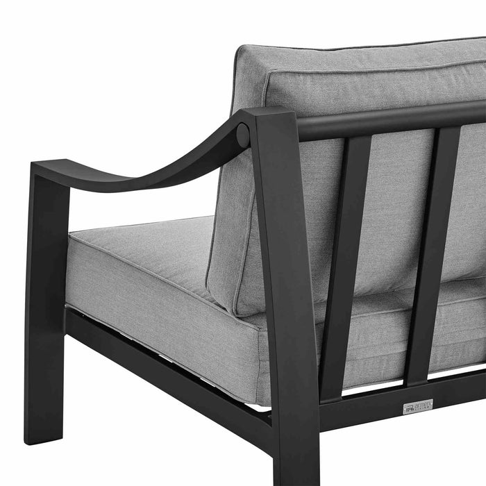 Koda 4 Piece Outdoor Patio Furniture Set in Black Aluminum with Gray Cushions