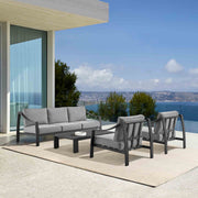 Koda 4 Piece Outdoor Patio Furniture Set in Black Aluminum with Gray Cushions - Furniture City (CA)l