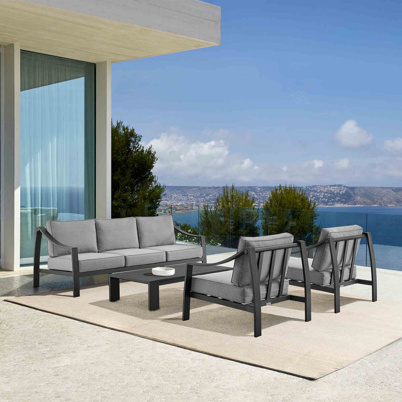 Koda 4 Piece Outdoor Patio Furniture Set in Black Aluminum with Gray Cushions - Furniture City (CA)l