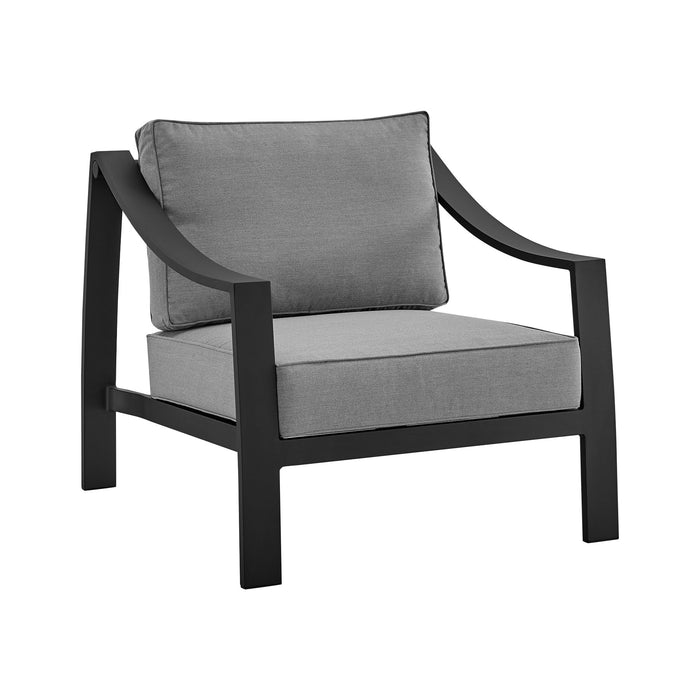 Koda 4 Piece Outdoor Patio Furniture Set in Black Aluminum with Gray Cushions