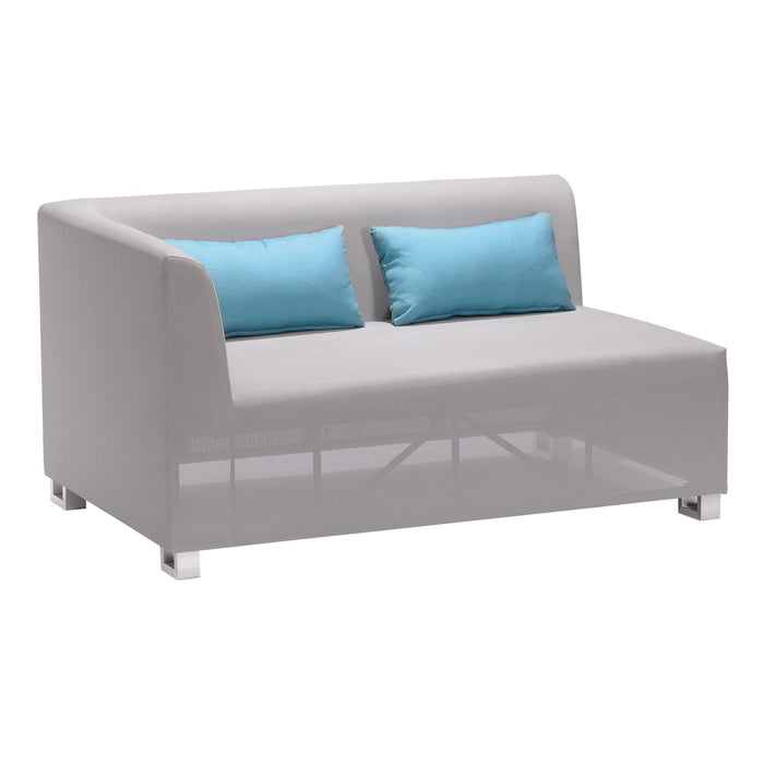 Lagoon 4 piece Outdoor Textilene Sectional Set in Taupe with Sky Blue Accent Pillows