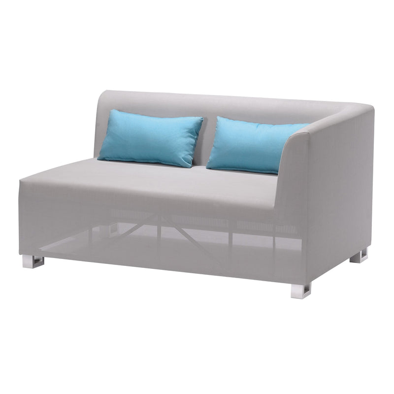 Lagoon 4 piece Outdoor Textilene Sectional Set in Taupe with Sky Blue Accent Pillows - Furniture City (CA)l