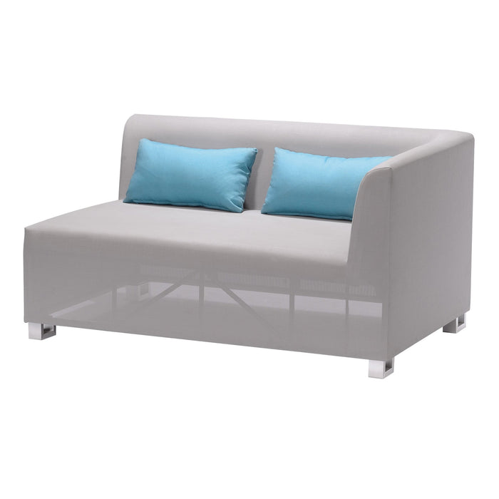 Lagoon 4 piece Outdoor Textilene Sectional Set in Taupe with Sky Blue Accent Pillows