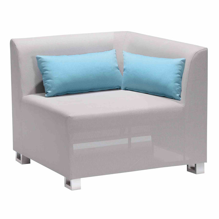 Lagoon 4 piece Outdoor Textilene Sectional Set in Taupe with Sky Blue Accent Pillows