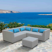 Lagoon 4 piece Outdoor Textilene Sectional Set in Taupe with Sky Blue Accent Pillows - Furniture City (CA)l