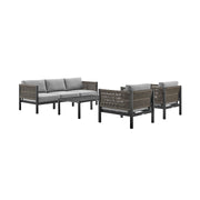 Mareike 4 Piece Outdoor Patio Furniture Set in Black Aluminum and Rope with Gray Cushions - Furniture City (CA)l