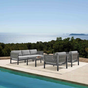 Mareike 4 Piece Outdoor Patio Furniture Set in Black Aluminum and Rope with Gray Cushions - Furniture City (CA)l