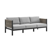 Mareike 4 Piece Outdoor Patio Furniture Set in Black Aluminum and Rope with Gray Cushions - Furniture City (CA)l