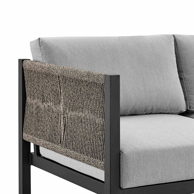 Mareike 4 Piece Outdoor Patio Furniture Set in Black Aluminum and Rope with Gray Cushions - Furniture City (CA)l