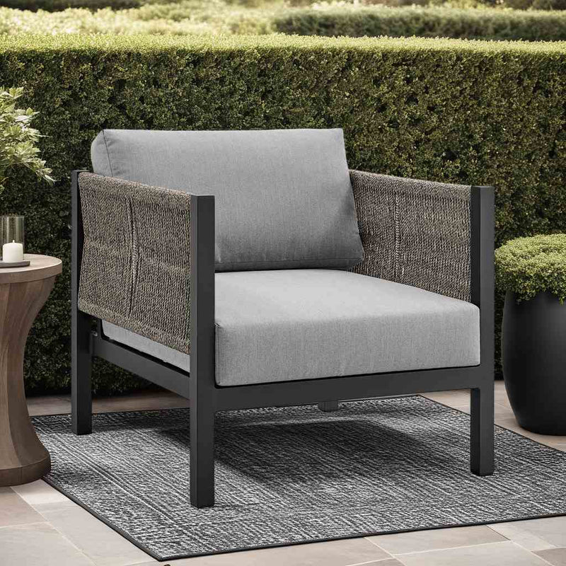 Mareike Aluminum and Rope Outdoor Chair in Black and Dark Gray - Furniture City (CA)l