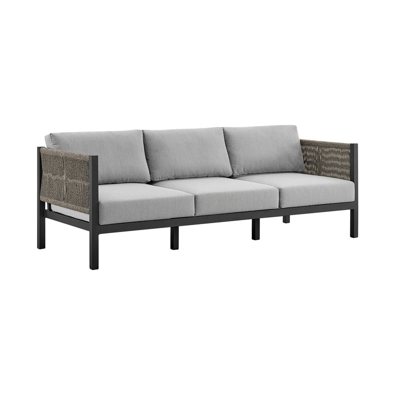 Mareike Aluminum and Rope Outdoor Sofa in Black and Dark Gray - Furniture City (CA)l