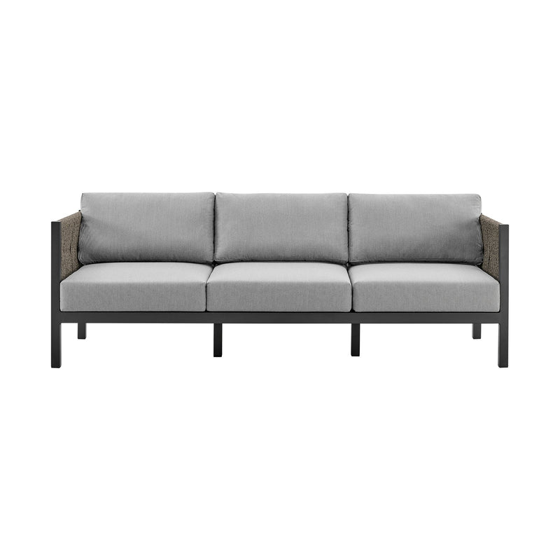 Mareike Aluminum and Rope Outdoor Sofa in Black and Dark Gray - Furniture City (CA)l