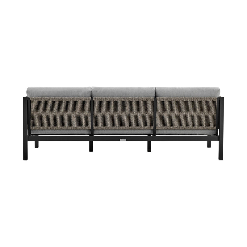 Mareike Aluminum and Rope Outdoor Sofa in Black and Dark Gray - Furniture City (CA)l
