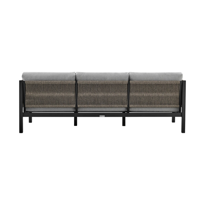 Mareike Aluminum and Rope Outdoor Sofa in Black and Dark Gray