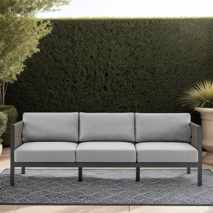 Mareike Aluminum and Rope Outdoor Sofa in Black and Dark Gray